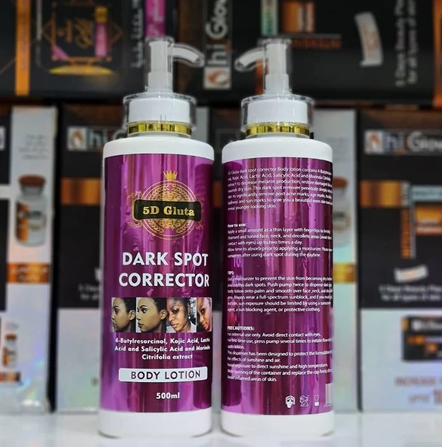 5D Gluta Dark Spot Corrector Body Lotion 500ml Dark Spot Remover & Skin Brightening Moisturizing Lotion Glutathione Kojic & Lactic Acid Fade Age Spots Freckles Uneven Tone Even Glow