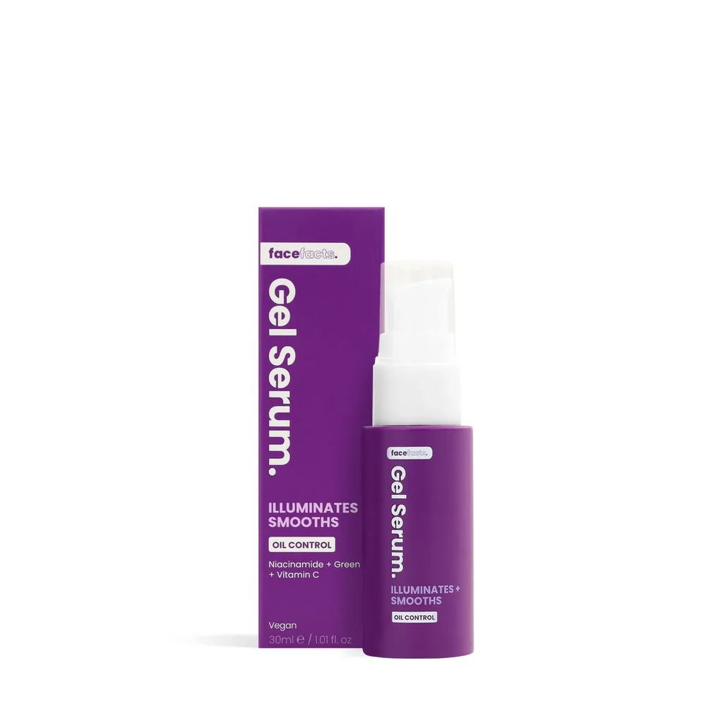 FaceFacts Gel Serum Illuminates + Smoothes Oil Control Niacinamide + Green Tea + Vitamin C Vegan Face Serum 30ml – Brightening, Hydrating, Lightweight Gel for Daily Skincare