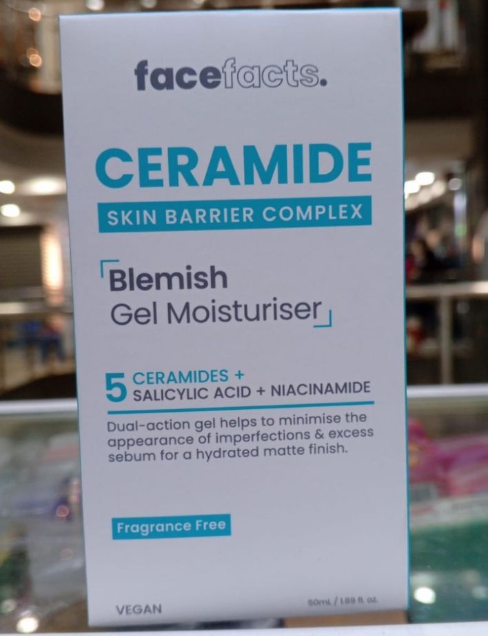 FaceFacts Ceramide Skin Barrier Complex Blemish Gel Moisturiser 50ml – 5 Ceramides + Salicylic Acid + Niacinamide Fragrance Free Vegan Lightweight Hydrating Acne & Blemish Control Moisturizer