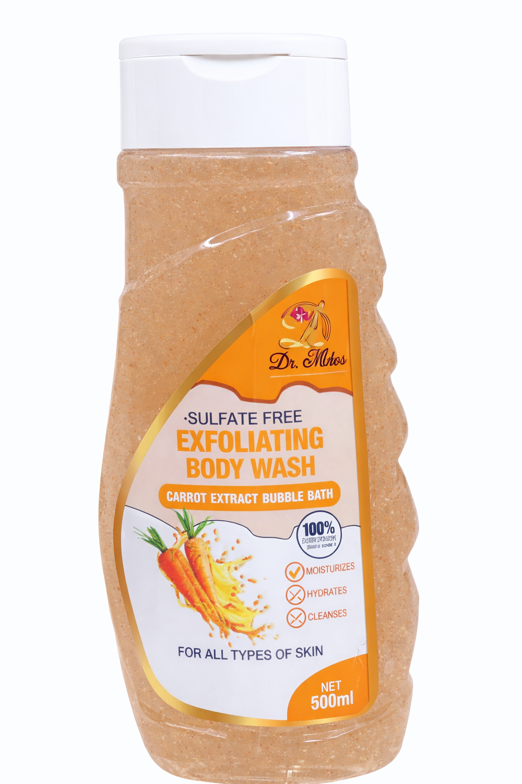 Dr Mchos Sulfate Free Exfoliating Body Wash Carrot Extract 500ml – Hydrating Carrot Cleanser, Moisturizes, Hydrates & Gently Cleanses, Daily Bubble Bath Gel for Soft, Smooth Skin
