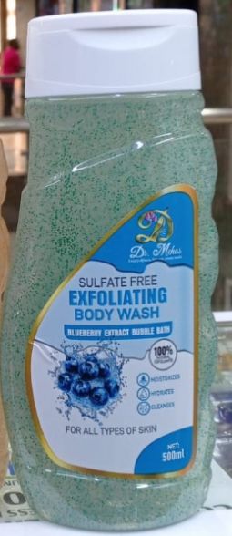 Dr Mchos Sulfate Free Exfoliating Body Wash Blueberry Extract 500ml – Hydrating Bubble Bath Gel, Moisturizes & Cleanses, Gentle Blueberry Skin Cleanser, Daily Nourishing Body Wash