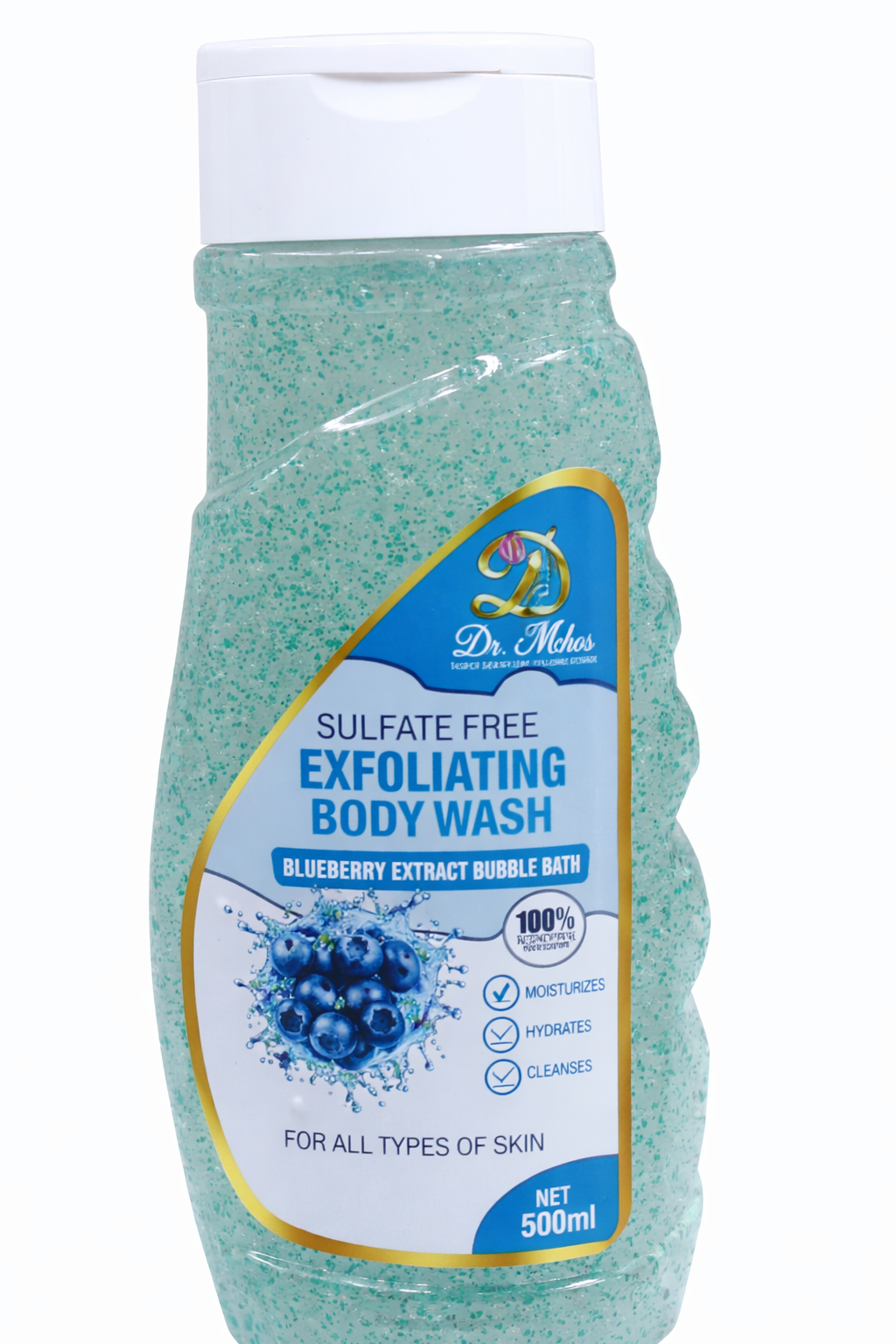 Dr Mchos Sulfate Free Exfoliating Body Wash Blueberry Extract 500ml – Hydrating Bubble Bath Gel, Moisturizes & Cleanses, Gentle Blueberry Skin Cleanser, Daily Nourishing Body Wash
