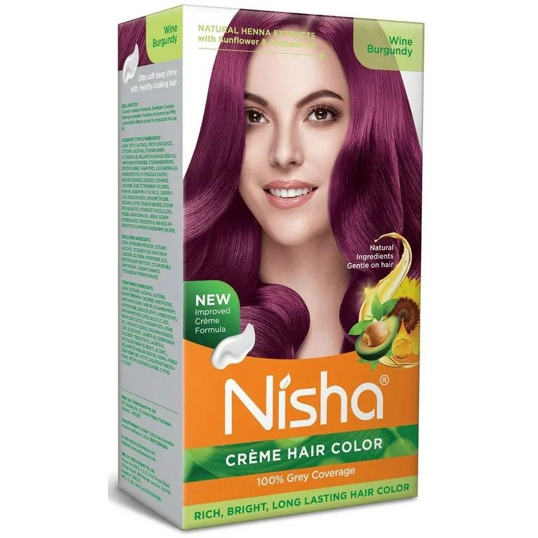 Nisha Creme Hair Color Wine Burgundy – Permanent Hair Dye, 100% Grey Coverage, Rich Bright Long Lasting Burgundy Wine Hair Colour Kit for Men & Women, Ammonia Free, Nourishing Henna & Natural Extracts