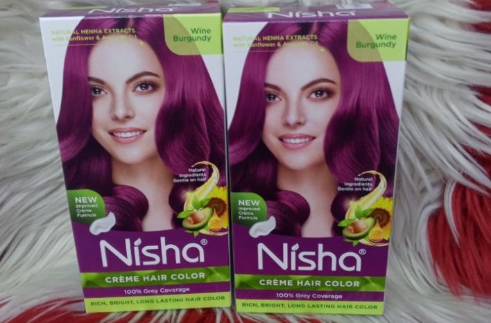 Nisha Creme Hair Color Wine Burgundy – Permanent Hair Dye, 100% Grey Coverage, Rich Bright Long Lasting Burgundy Wine Hair Colour Kit for Men & Women, Ammonia Free, Nourishing Henna & Natural Extracts