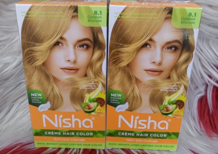 Nisha Creme Hair Color 8.1 Golden Blonde – Permanent Hair Dye with 100% Grey Coverage, Rich Bright Long Lasting Golden Blonde Hair Colour, Ammonia Free, Nourishing Henna & Natural Extracts
