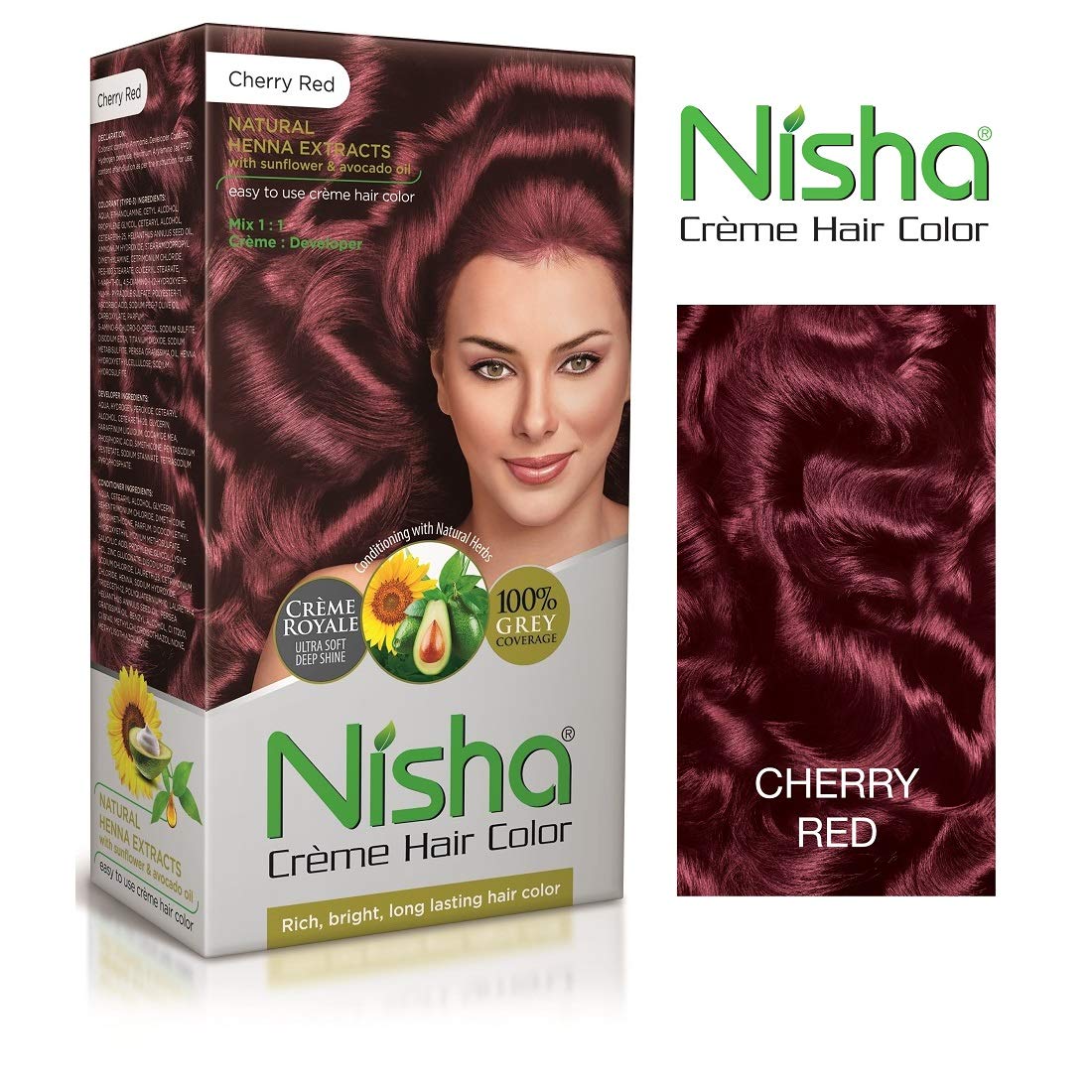 Nisha Creme Hair Color Cherry Red – Permanent Hair Dye with 100% Grey Coverage, Rich Bright Long Lasting Cherry Red Hair Colour, Ammonia Free Formula, Nourishing Henna & Natural Extracts for Men & Wom
