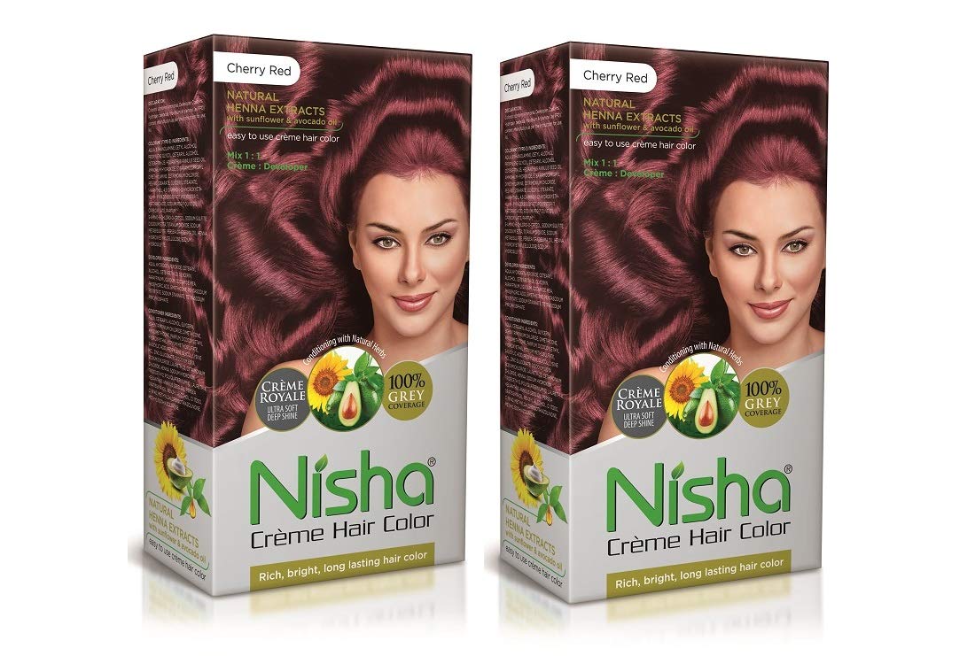 Nisha Creme Hair Color Cherry Red – Permanent Hair Dye with 100% Grey Coverage, Rich Bright Long Lasting Cherry Red Hair Colour, Ammonia Free Formula, Nourishing Henna & Natural Extracts for Men & Wom