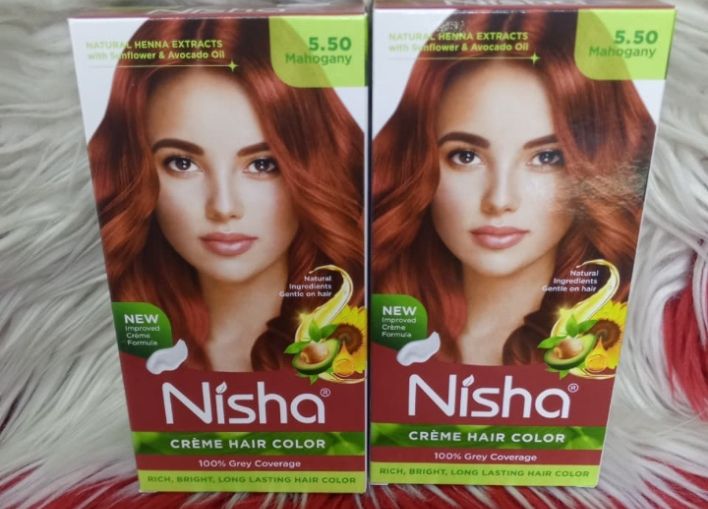 Nisha Creme Hair Color 5.50 Mahogany – Permanent Hair Dye with 100% Grey Coverage, Rich Bright Long Lasting Mahogany Hair Colour, Ammonia Free Formula, Nourishing Henna & Natural Extracts for Men & Wo
