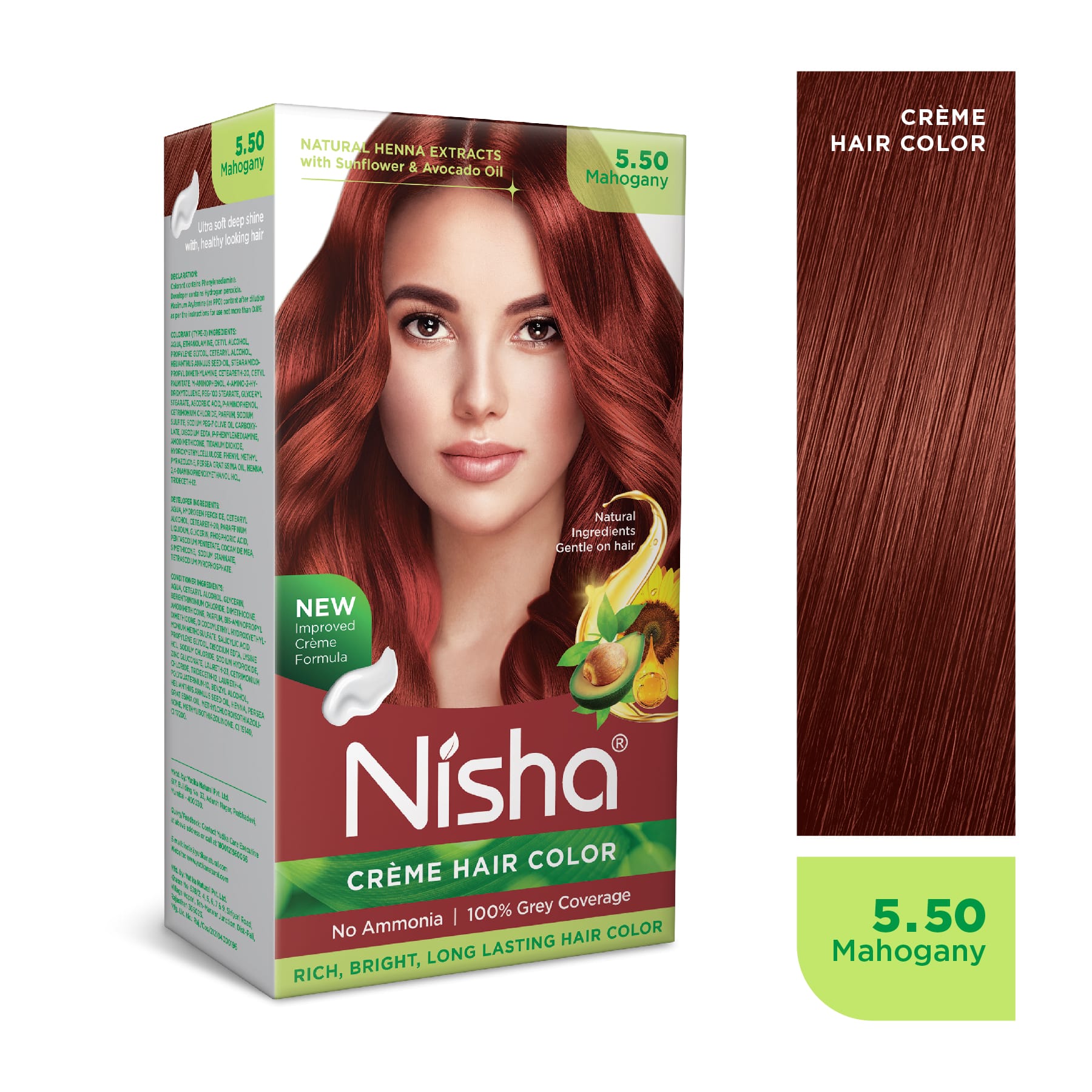 Nisha Creme Hair Color 5.50 Mahogany – Permanent Hair Dye with 100% Grey Coverage, Rich Bright Long Lasting Mahogany Hair Colour, Ammonia Free Formula, Nourishing Henna & Natural Extracts for Men & Wo