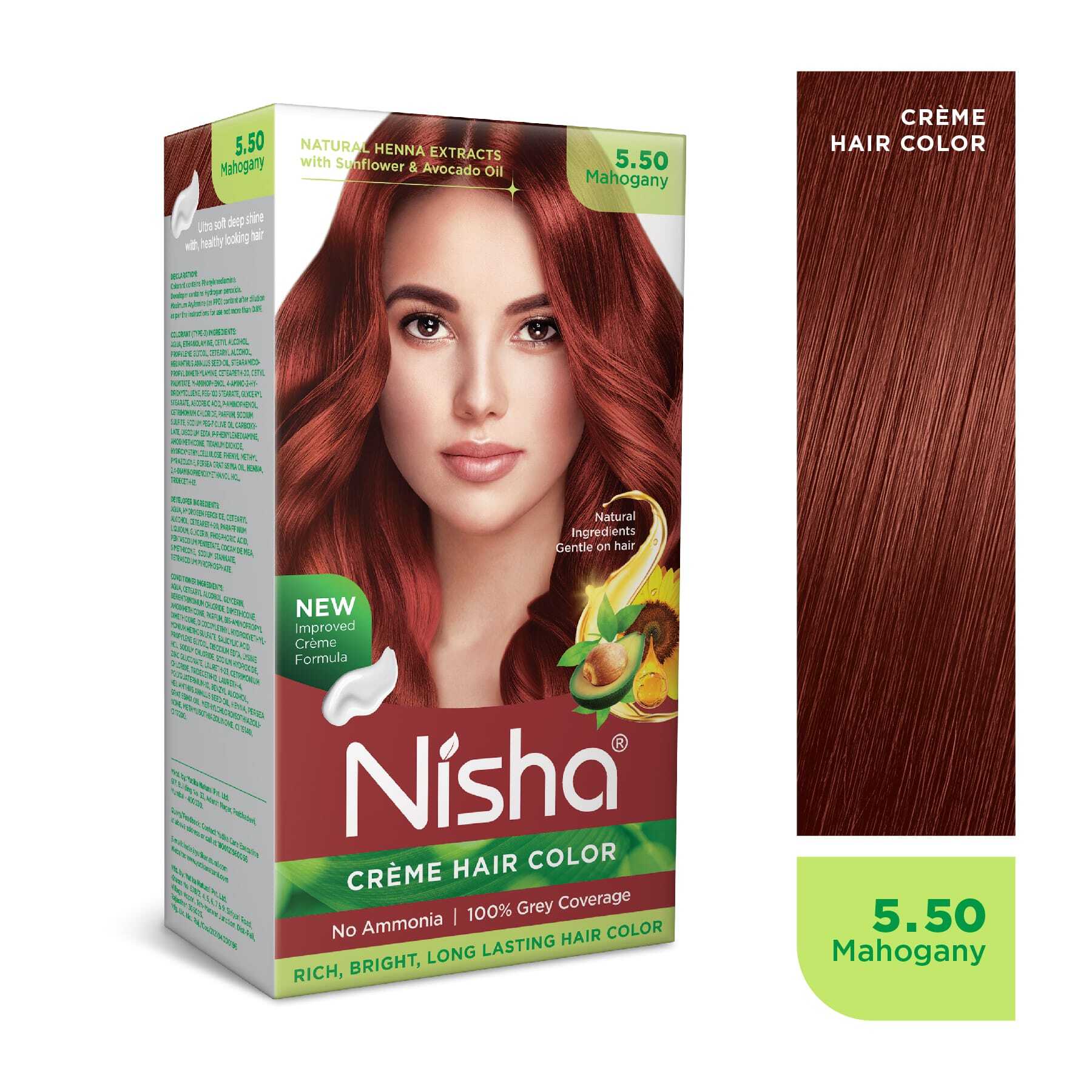 Nisha Creme Hair Color 5.50 Mahogany – Permanent Hair Dye with 100% Grey Coverage, Rich Bright Long Lasting Mahogany Hair Colour, Ammonia Free Formula, Nourishing Henna & Natural Extracts for Men & Wo