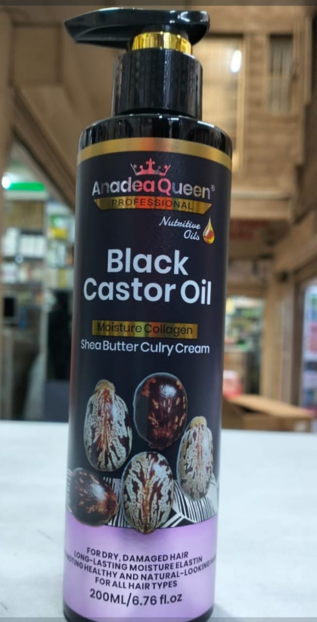 Anadea Queen Professional Curly Cream 200ml – Black Castor Oil Moisture Cream with Collagen & Shea Butter, Long Lasting Hydration, Curl Defining, Repair for Dry Damaged Hair, Elastin Care