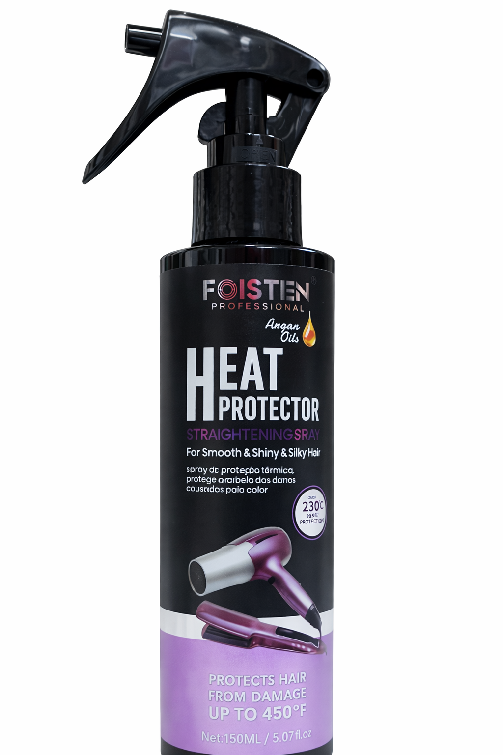 Foisten Professional Argan Oil Heat Protector Straightening Spray 150ml – Anti-Frizz Thermal Protection Mist for Smooth Silky Shiny Hair, Blow Dry & Flat Iron Shield, Nourishing Argan Infused Professi