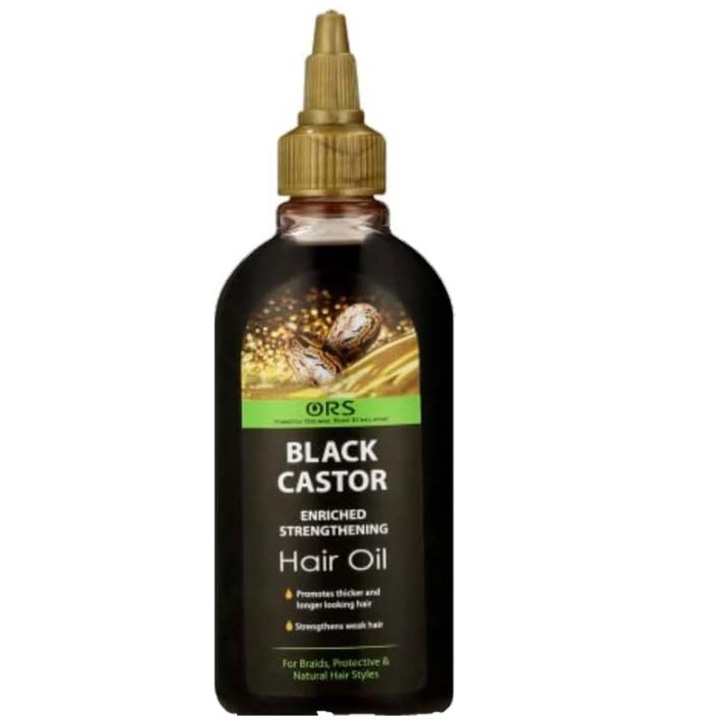 ORS Black Castor Enriched Strengthening Hair Oil Promotes Thicker & Longer Looking Hair – Strengthens Weak Hair, Ideal for Braids, Protective & Natural Hairstyles, Nourishing Scalp Oil