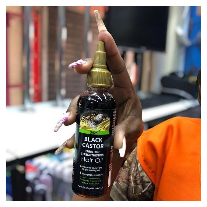 ORS Black Castor Enriched Strengthening Hair Oil Promotes Thicker & Longer Looking Hair – Strengthens Weak Hair, Ideal for Braids, Protective & Natural Hairstyles, Nourishing Scalp Oil