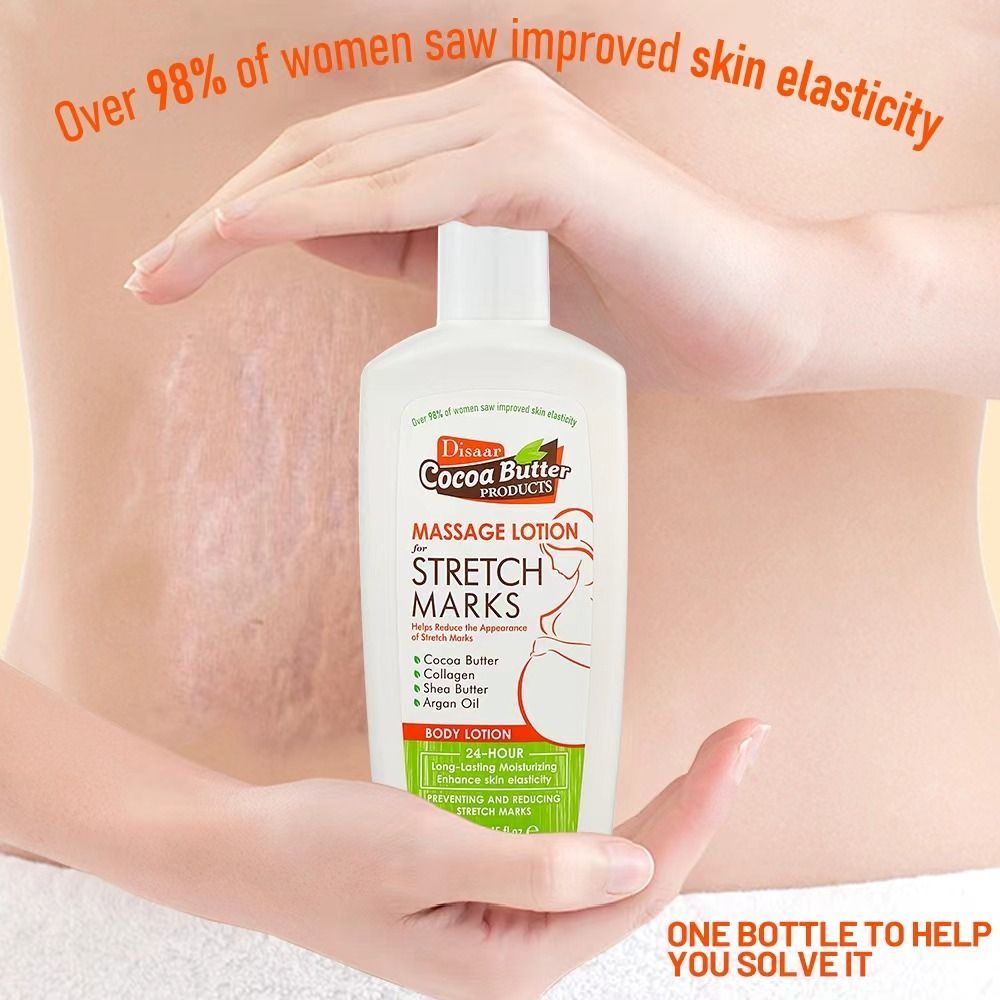 Disaar Cocoa Butter Massage Lotion for Stretch Marks 250ml - Cocoa Butter Collagen Shea Butter Argan Oil Body Lotion Helps Reduce Appearance of Stretch Marks and Hydrate Skin