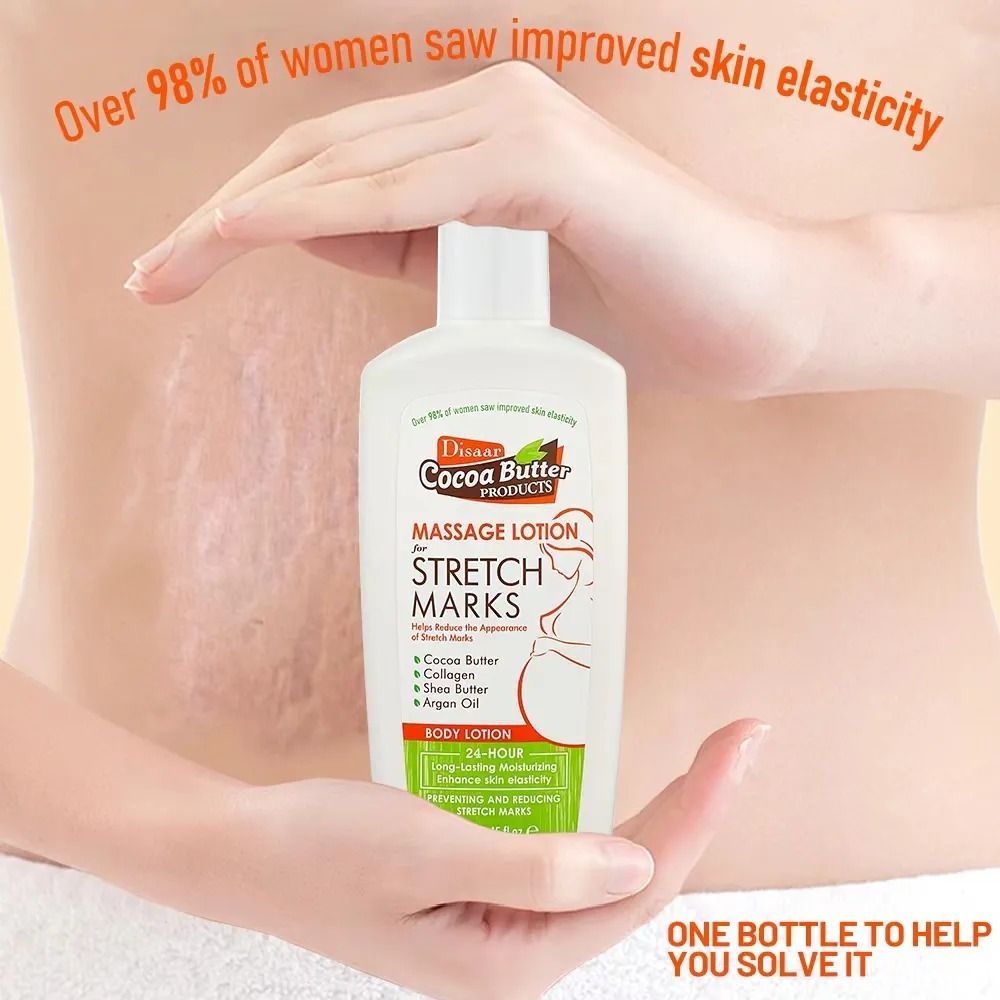 Disaar Cocoa Butter Massage Lotion for Stretch Marks 250ml - Cocoa Butter Collagen Shea Butter Argan Oil Body Lotion Helps Reduce Appearance of Stretch Marks and Hydrate Skin