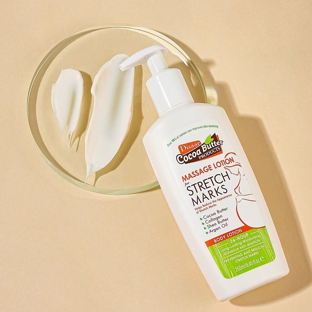 Disaar Cocoa Butter Massage Lotion for Stretch Marks 250ml - Cocoa Butter Collagen Shea Butter Argan Oil Body Lotion Helps Reduce Appearance of Stretch Marks and Hydrate Skin