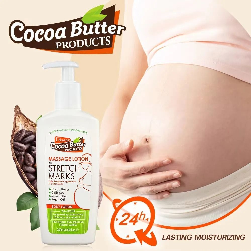 Disaar Cocoa Butter Massage Lotion for Stretch Marks 250ml - Cocoa Butter Collagen Shea Butter Argan Oil Body Lotion Helps Reduce Appearance of Stretch Marks and Hydrate Skin