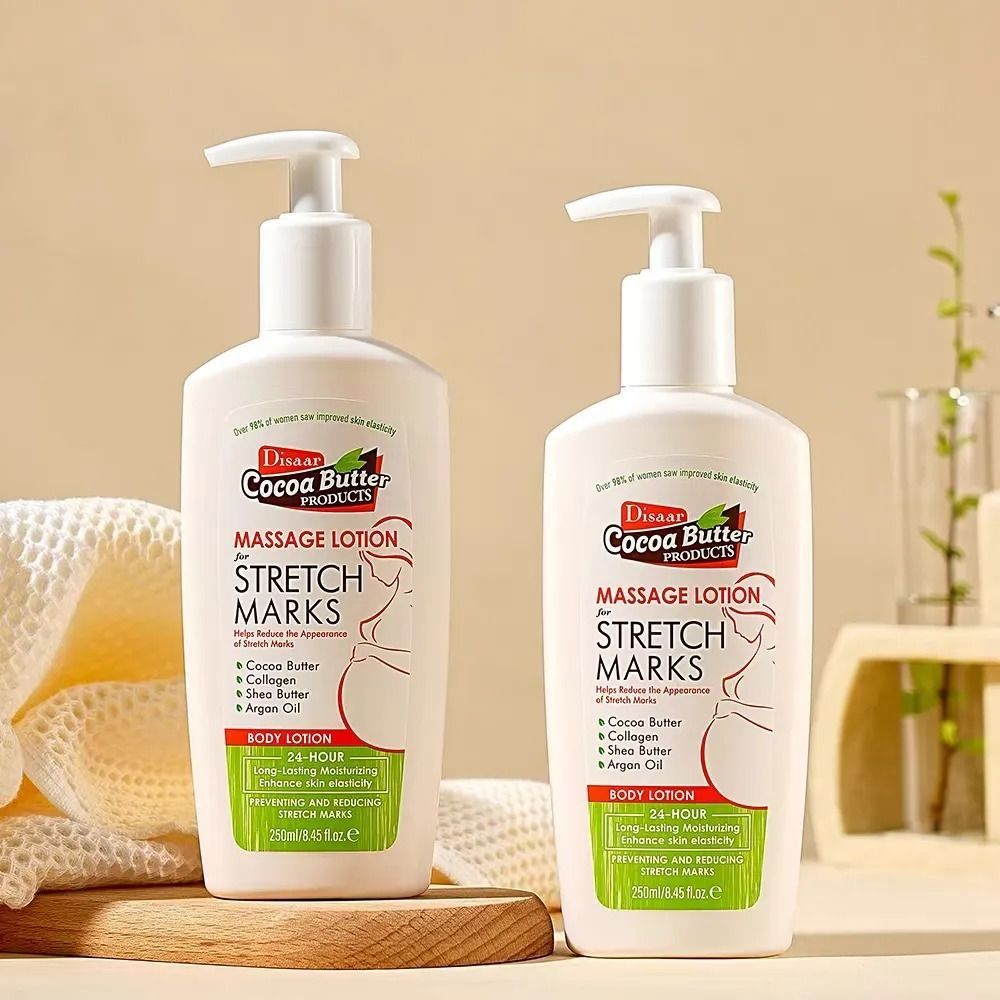 Disaar Cocoa Butter Massage Lotion for Stretch Marks 250ml - Cocoa Butter Collagen Shea Butter Argan Oil Body Lotion Helps Reduce Appearance of Stretch Marks and Hydrate Skin