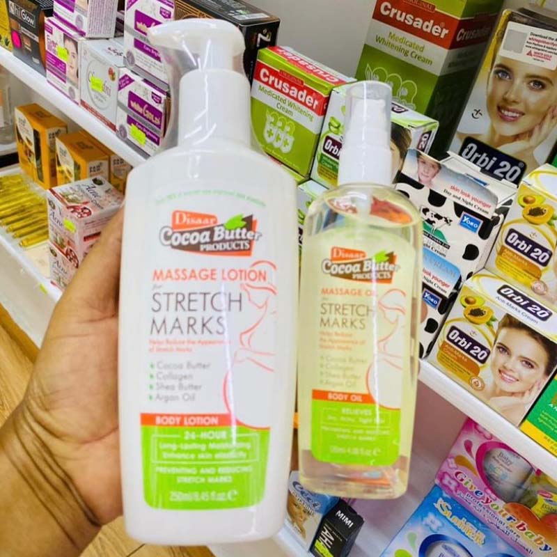 Disaar Cocoa Butter Massage Lotion for Stretch Marks 250ml - Cocoa Butter Collagen Shea Butter Argan Oil Body Lotion Helps Reduce Appearance of Stretch Marks and Hydrate Skin