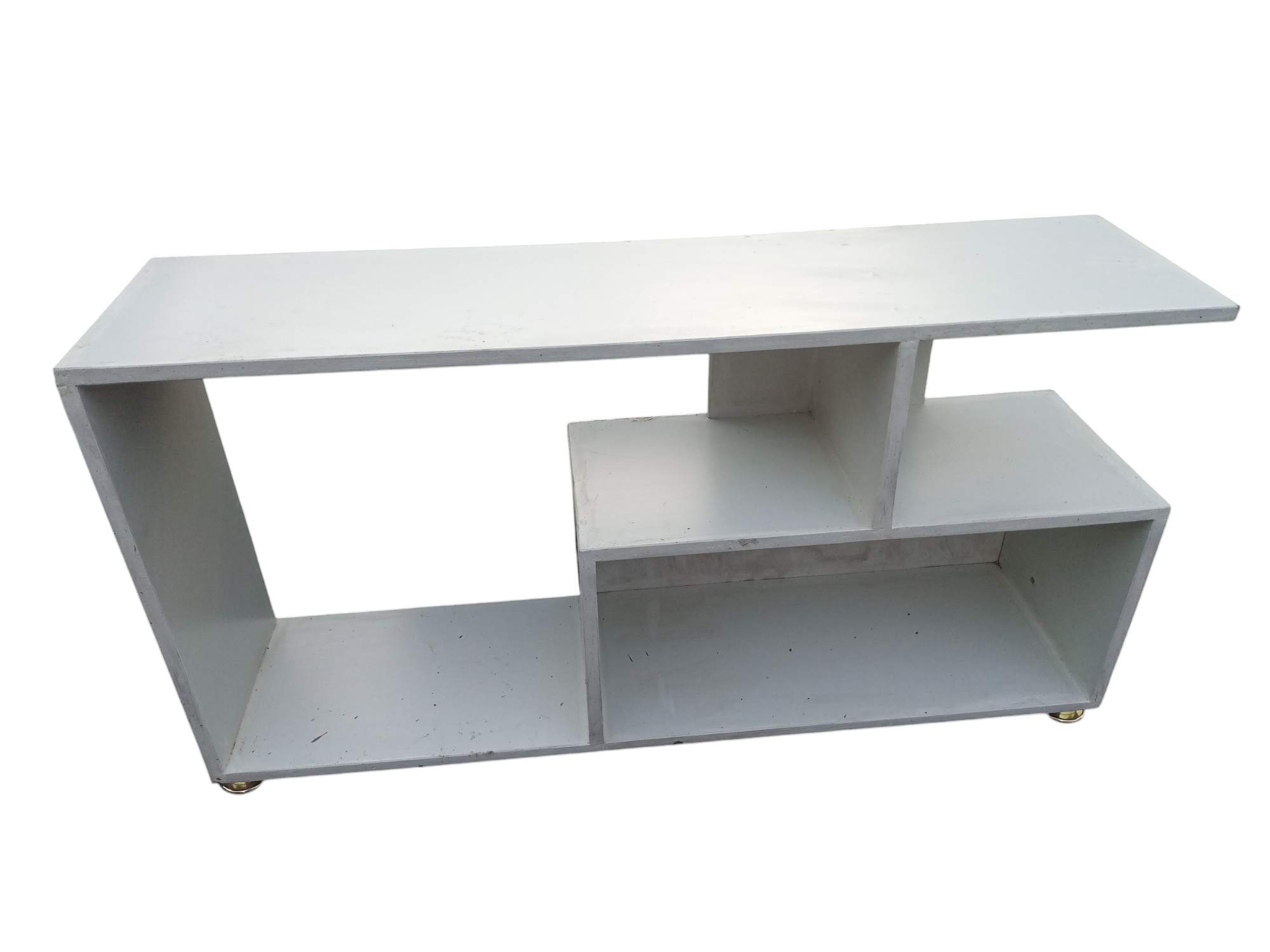 Modern Mexican TV stand with exposed metal legs , a wooden top, featuring open shelving classy design suitable for upto 55" TV