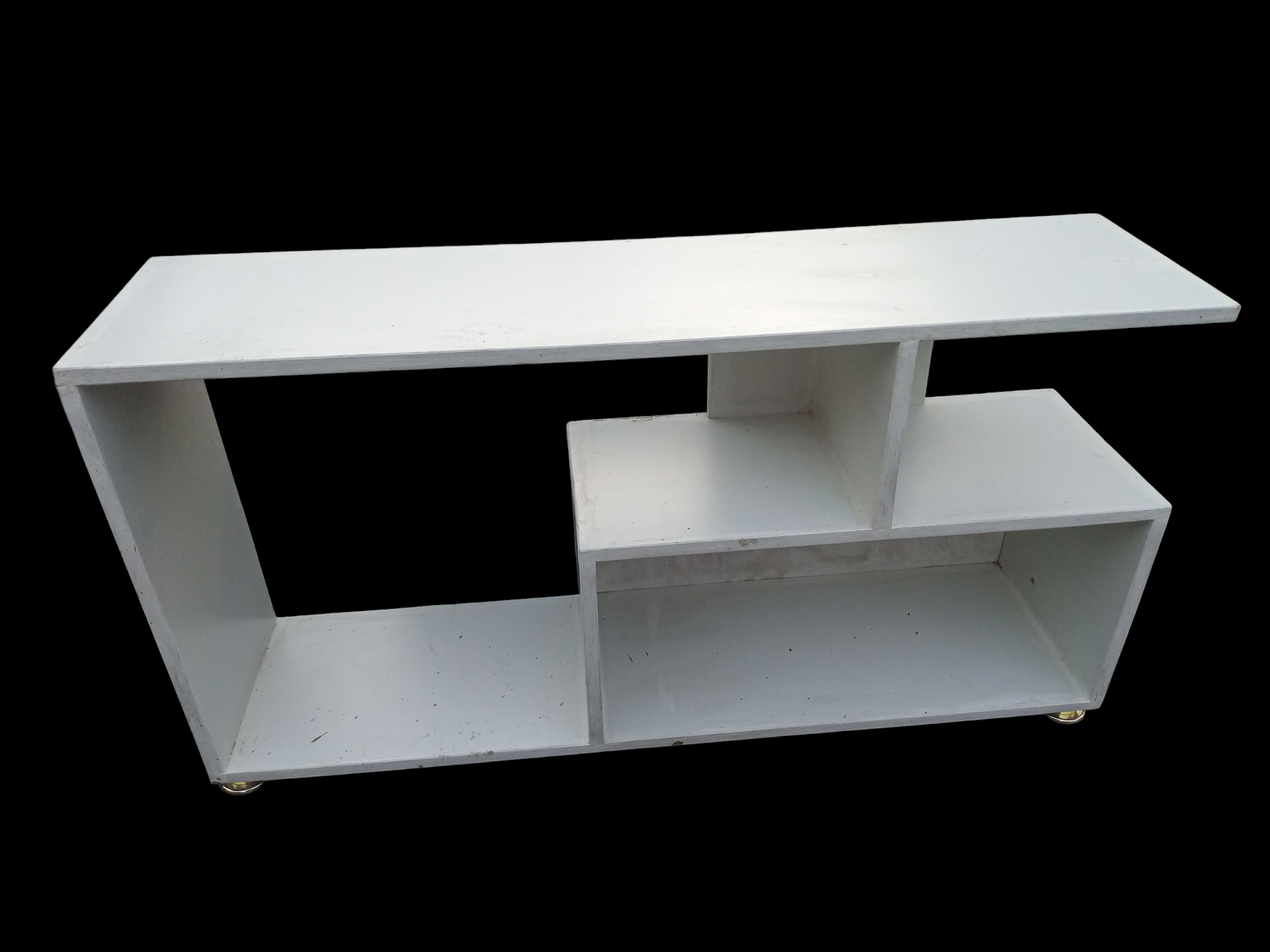 Modern Mexican TV stand with exposed metal legs , a wooden top, featuring open shelving classy design suitable for upto 55" TV