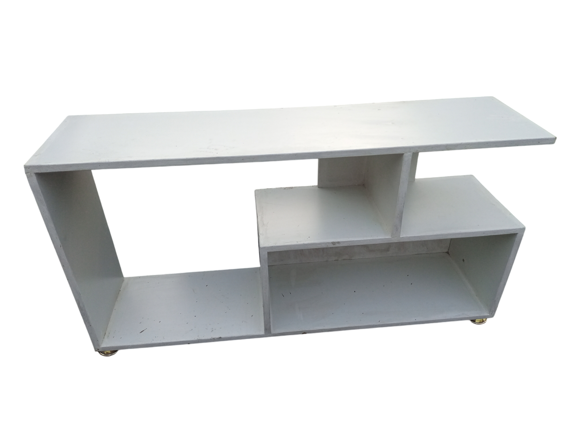 Modern Mexican TV stand with exposed metal legs , a wooden top, featuring open shelving classy design suitable for upto 55" TV