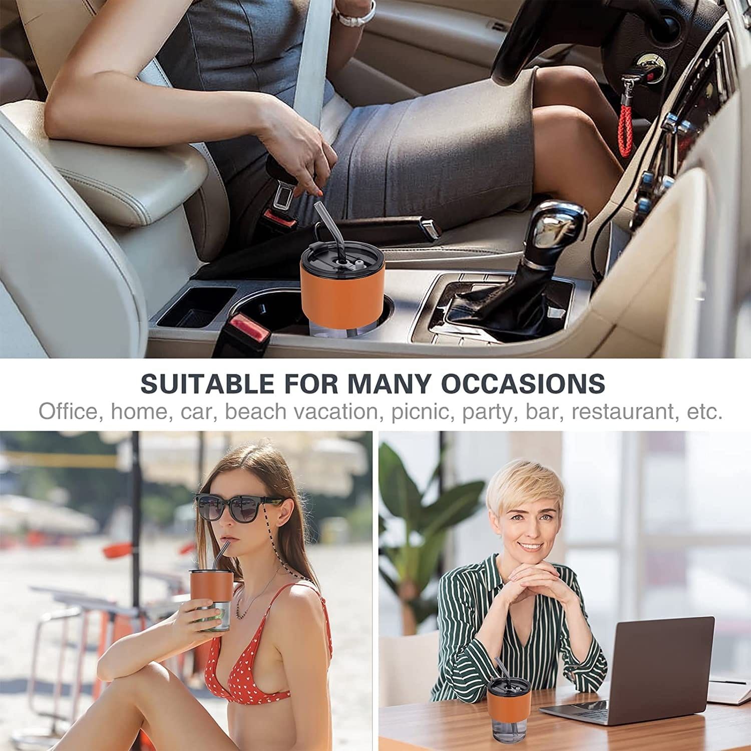 450ml Glass Tumbler / Cup with Straw and Leather Protective Sleeve. Can be used with Straw and/or Direct Drinking by Mouth