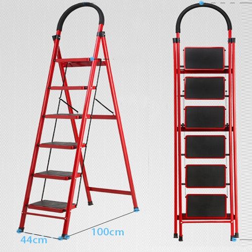 6-Step Ladder Foldable Step Stool Ladder Portable Ladders Wide Anti-Slip Pedal 550lbs Load Capacity Stainless Steel Lightweight for Household