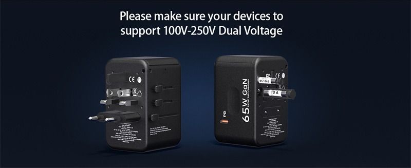 65W 5-Port USB PD Charger USB-A+4USB-C PD Fast Charging Wall Charger Adapter EU/US/UK/AU Switchable Plug with Card Holder Storage Slot Multifunctional Travelling Charger Adapter