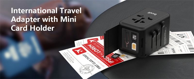 65W 5-Port USB PD Charger USB-A+4USB-C PD Fast Charging Wall Charger Adapter EU/US/UK/AU Switchable Plug with Card Holder Storage Slot Multifunctional Travelling Charger Adapter