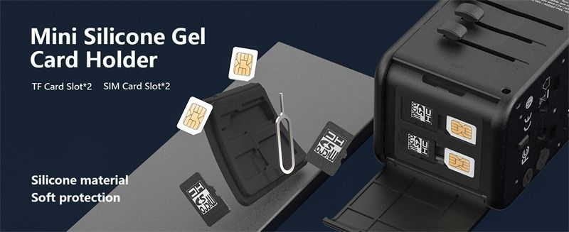 65W 5-Port USB PD Charger USB-A+4USB-C PD Fast Charging Wall Charger Adapter EU/US/UK/AU Switchable Plug with Card Holder Storage Slot Multifunctional Travelling Charger Adapter