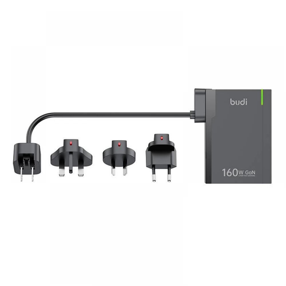 160W 6-Ports GAN PD + QC3.0 Global Tralel Super Fast Charger with 1.5m Extension Cable