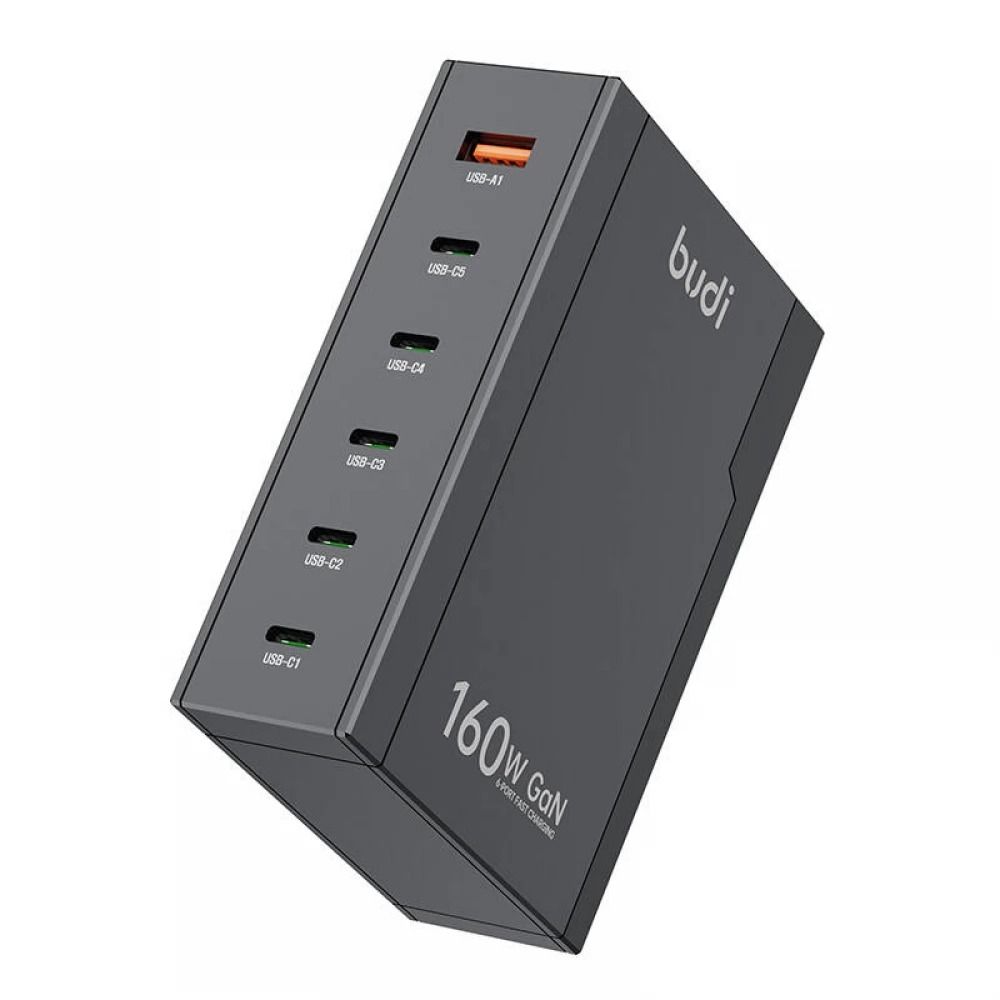 160W 6-Ports GAN PD + QC3.0 Global Tralel Super Fast Charger with 1.5m Extension Cable