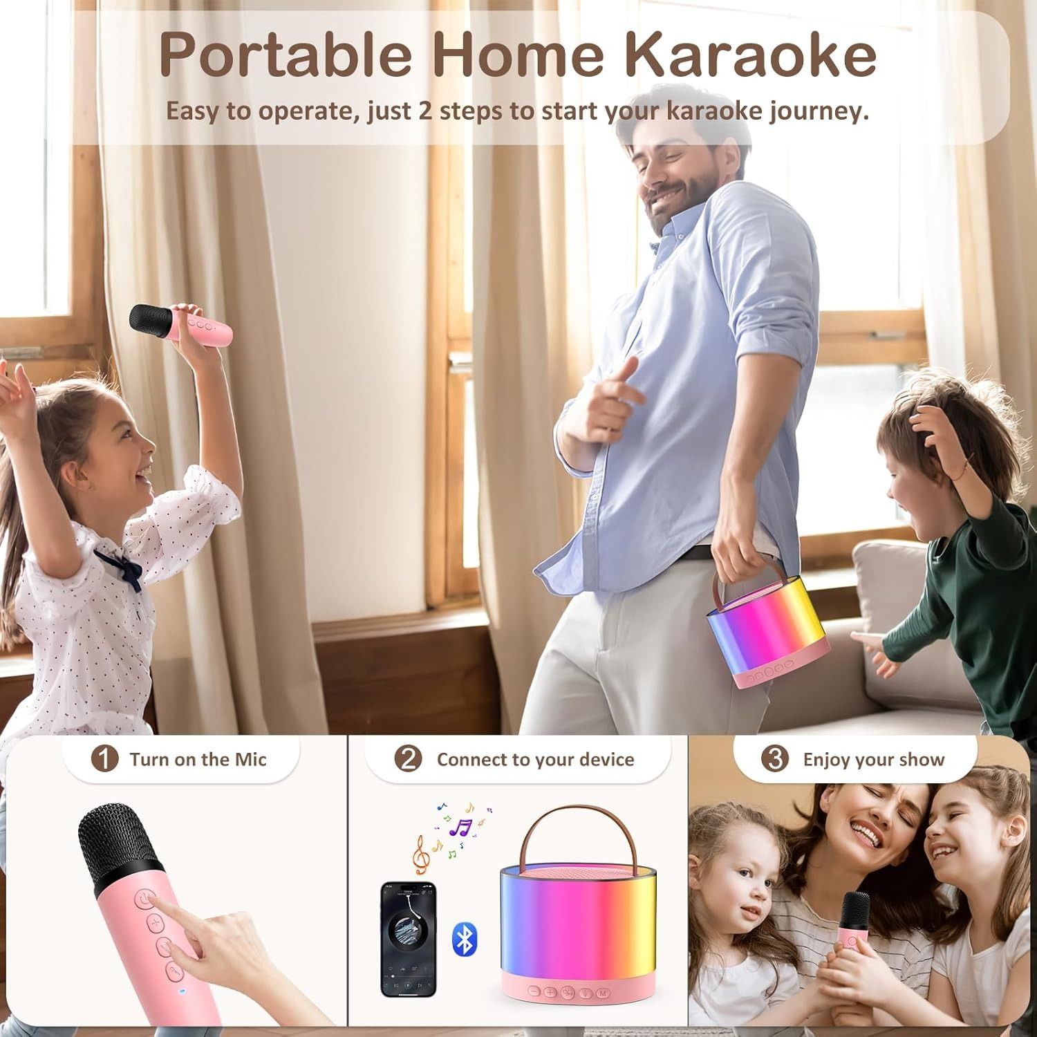 Mini Karaoke Machine for Kids Age 4-12, Portable Bluetooth Speaker with a Microphone and RGB Lights, Support TF/AUX Input/Funny Magic Voice, Great Gift for Boys & Girls