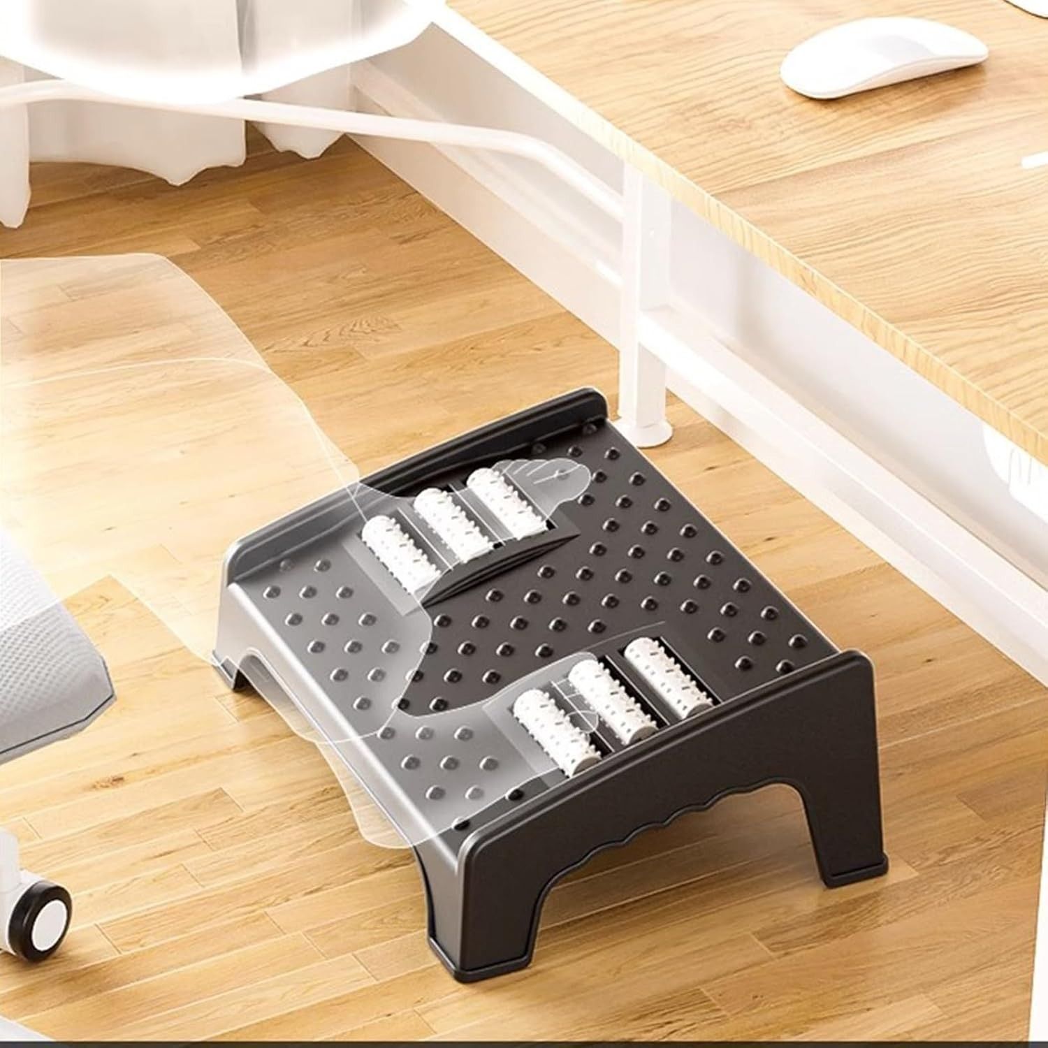 Desk Foot Rest Ergonomic, Foot Rest for Under Desk at Work, with Massaging Texture and Rolling Wheels, 20 Degree Tilt Angle Adjustable Footstool, Suitable for Office