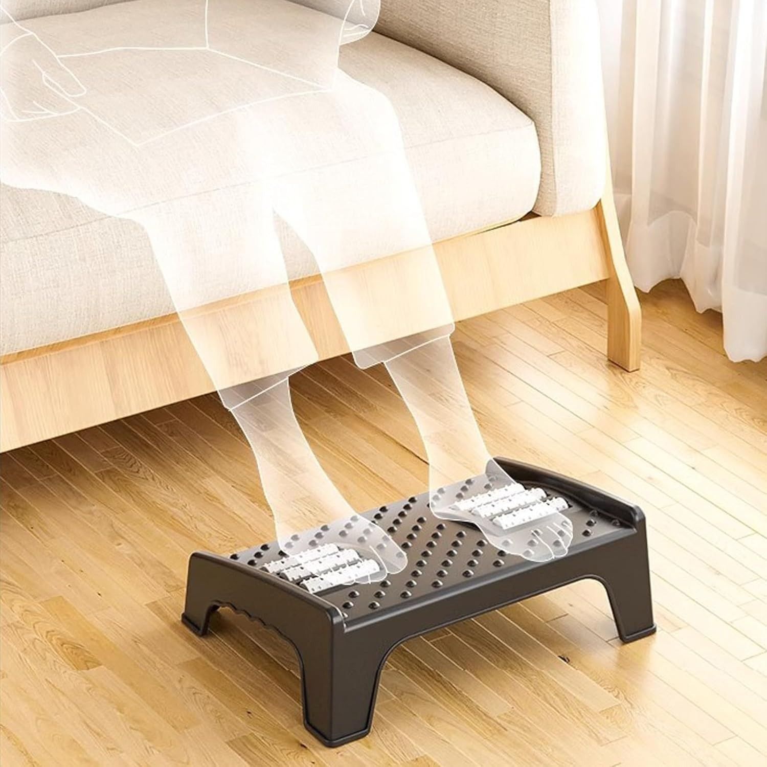 Desk Foot Rest Ergonomic, Foot Rest for Under Desk at Work, with Massaging Texture and Rolling Wheels, 20 Degree Tilt Angle Adjustable Footstool, Suitable for Office