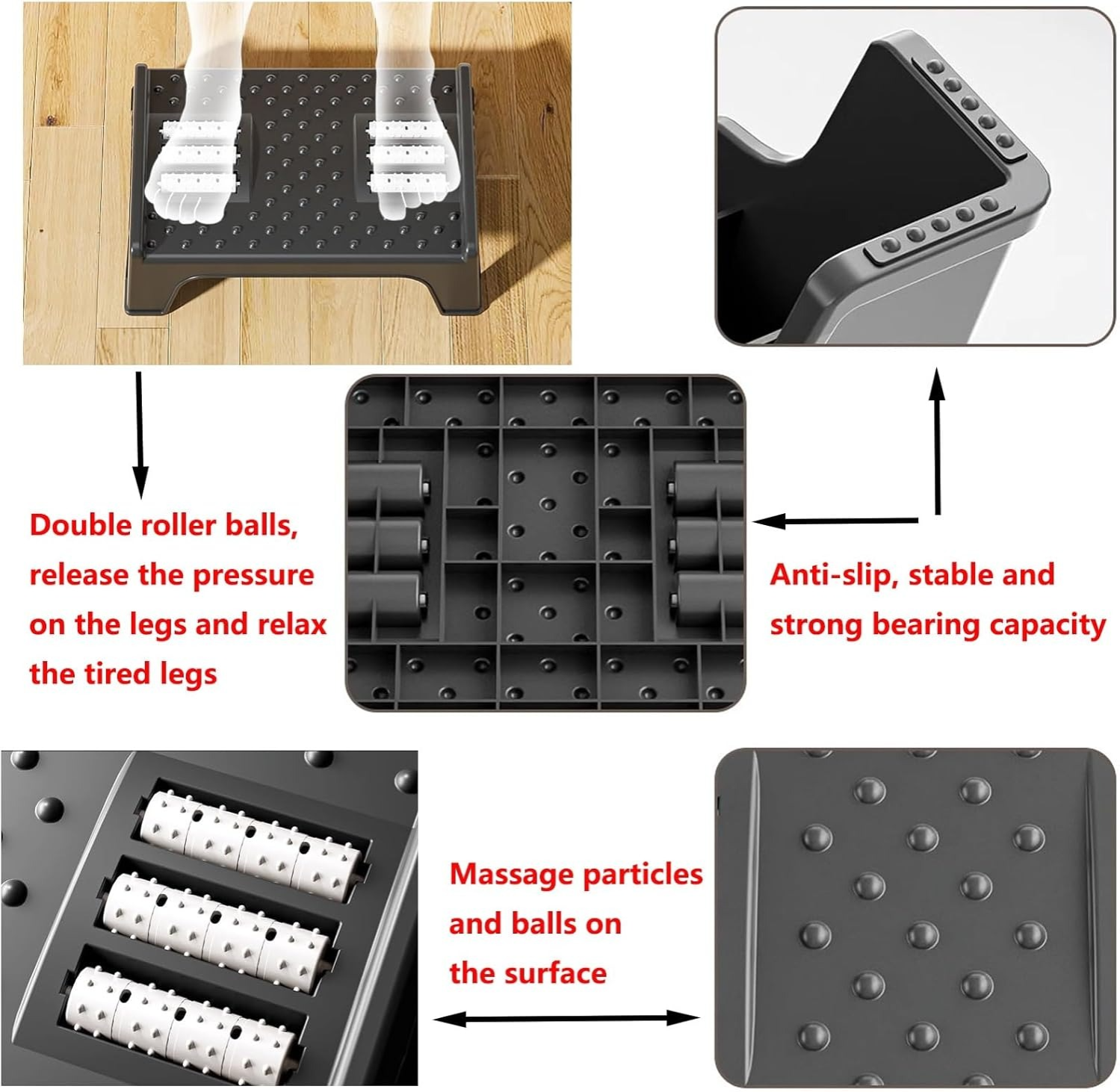 Desk Foot Rest Ergonomic, Foot Rest for Under Desk at Work, with Massaging Texture and Rolling Wheels, 20 Degree Tilt Angle Adjustable Footstool, Suitable for Office