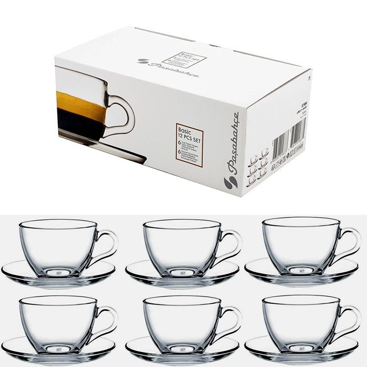 Pasabahce Espresso Cups, Small Demitasse Clear Glass Espresso Drinkware, Set Of 6 Cups, 6 Saucers Hostess, Coffee Lover / Enthusiast (clear)