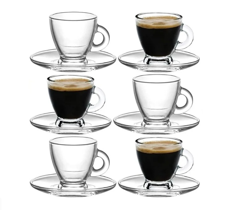 Pasabahce Espresso Cups, Small Demitasse Clear Glass Espresso Drinkware, Set Of 6 Cups, 6 Saucers Hostess, Coffee Lover / Enthusiast (clear)