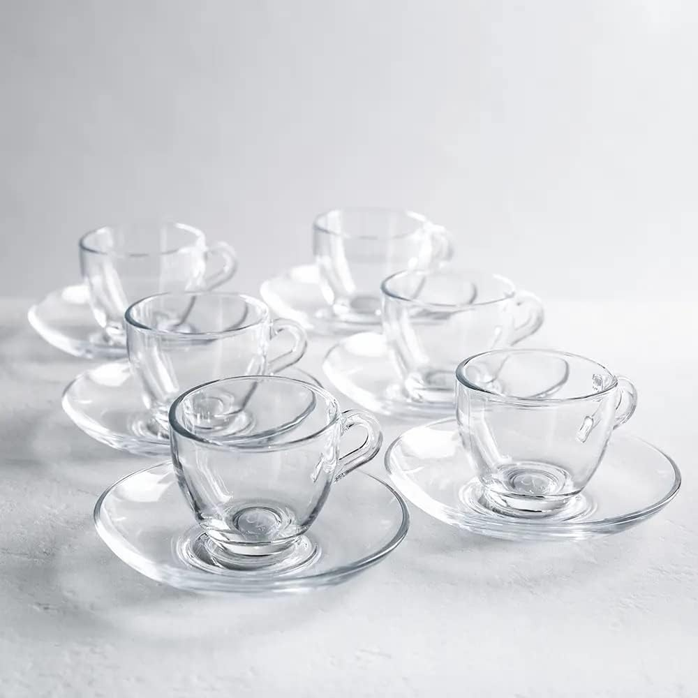 Pasabahce Espresso Cups, Small Demitasse Clear Glass Espresso Drinkware, Set Of 6 Cups, 6 Saucers Hostess, Coffee Lover / Enthusiast (clear)
