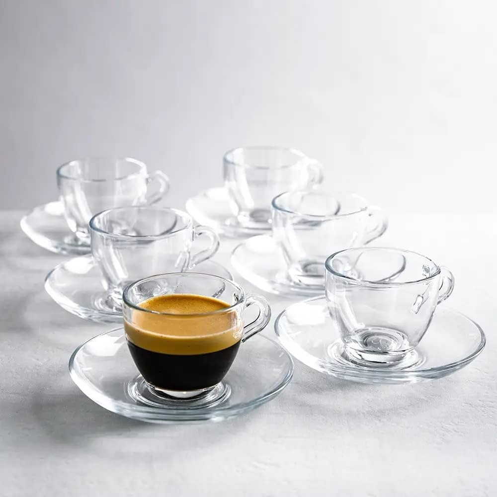 Pasabahce Espresso Cups, Small Demitasse Clear Glass Espresso Drinkware, Set Of 6 Cups, 6 Saucers Hostess, Coffee Lover / Enthusiast (clear)