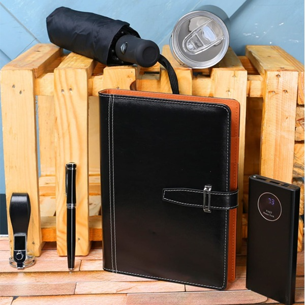Executive Gift Set with Thermal mug, Notebook, Power Bank, Pen, Umbrella & Keyholder