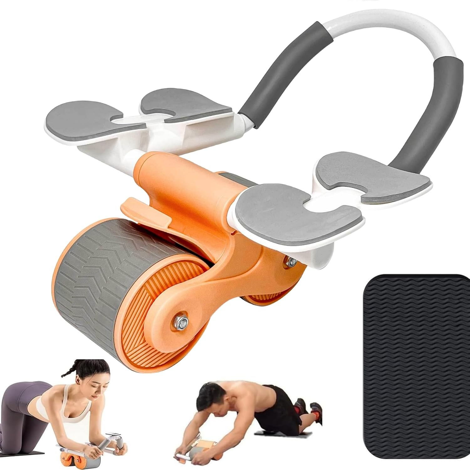 Ab Roller Auto Recoil Addominal Roller with 4 Elbow Support Knee Pads, Ab Scooter with Mobile Phone Holder, Abdominal Core Exercise Equipment for Workout
