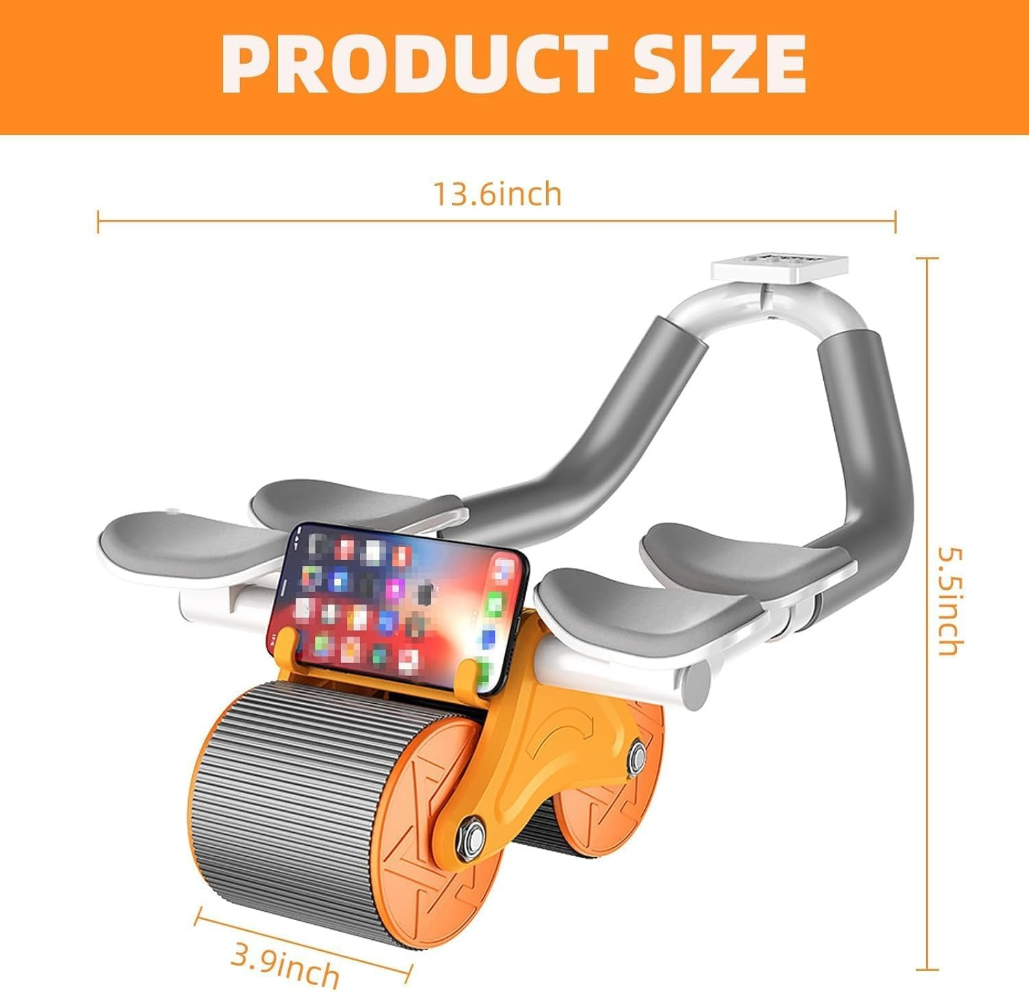 Ab Roller Auto Recoil Addominal Roller with 4 Elbow Support Knee Pads, Ab Scooter with Mobile Phone Holder, Abdominal Core Exercise Equipment for Workout