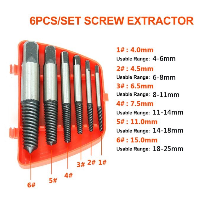 Broken Screw Extractor Multi-split Screw Extractor Kit Stainless Steel Hardness Broken Screw Bolt Extractor Easy To Peel Suitable for Remove Damaged Screws (6pcs Set)
