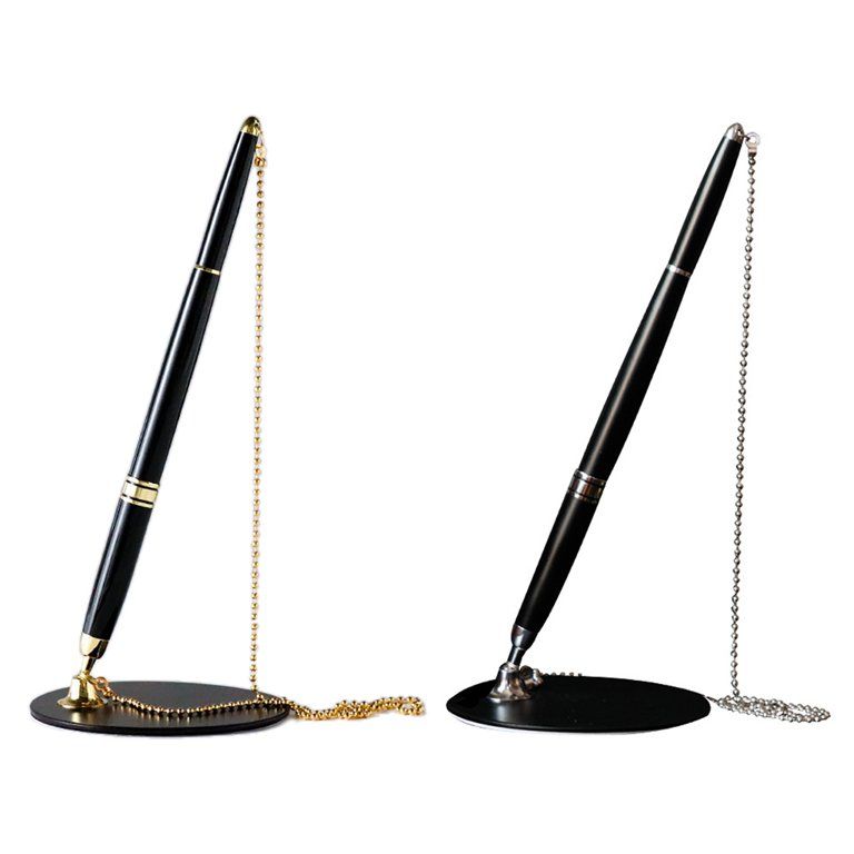 Excecutive Classic Metal Ballpoint Pen Secure Chain Attached Base Stand Desk Office Counter Pen