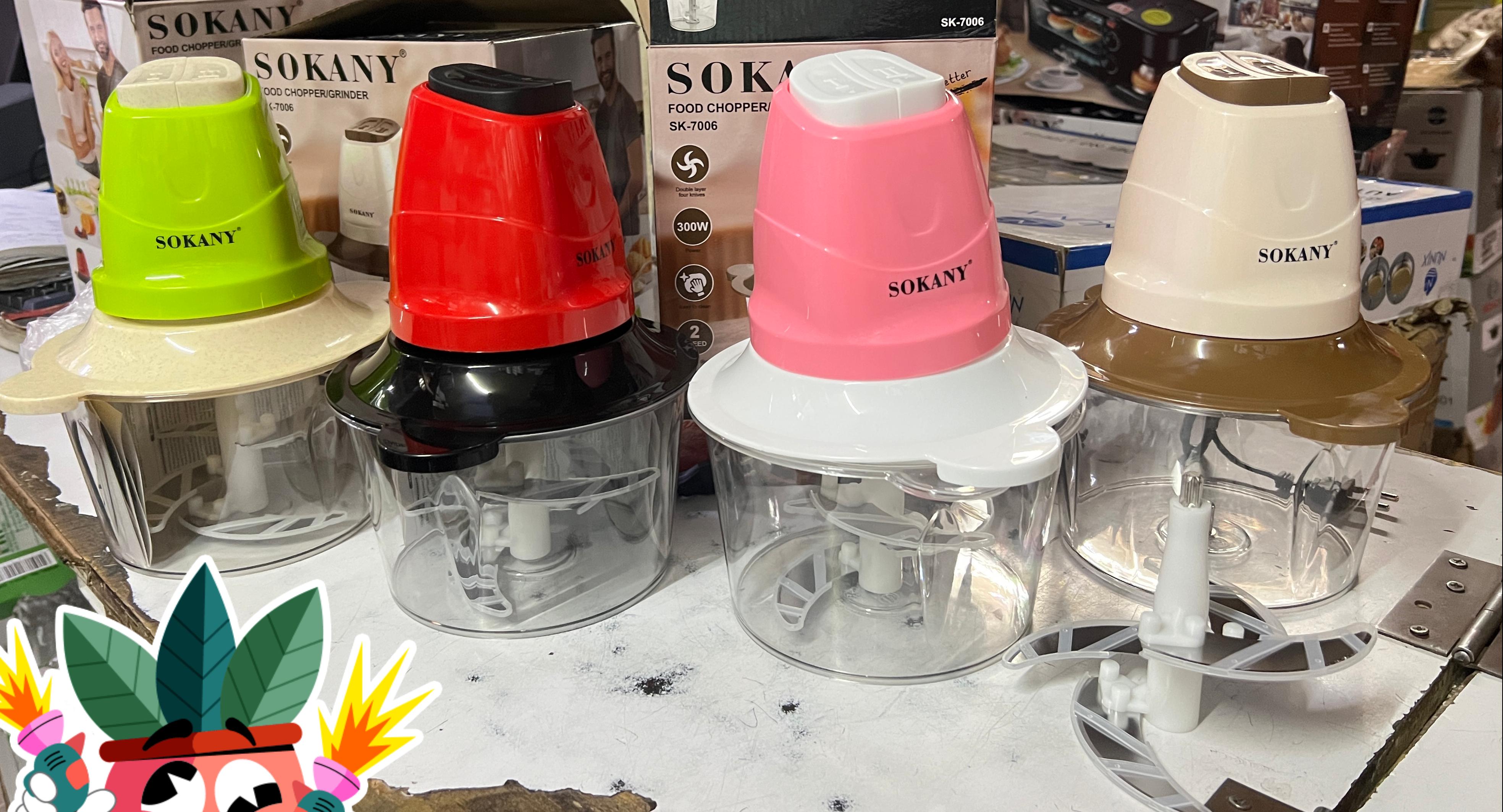 Sokany 2 ltrs electric chopper 300watts,electric Food Chopper/Meat Processor with Garlic Skin Peeler Attachment, 2 Speed Setting, Detachable Stainless Steel Quad Blades,