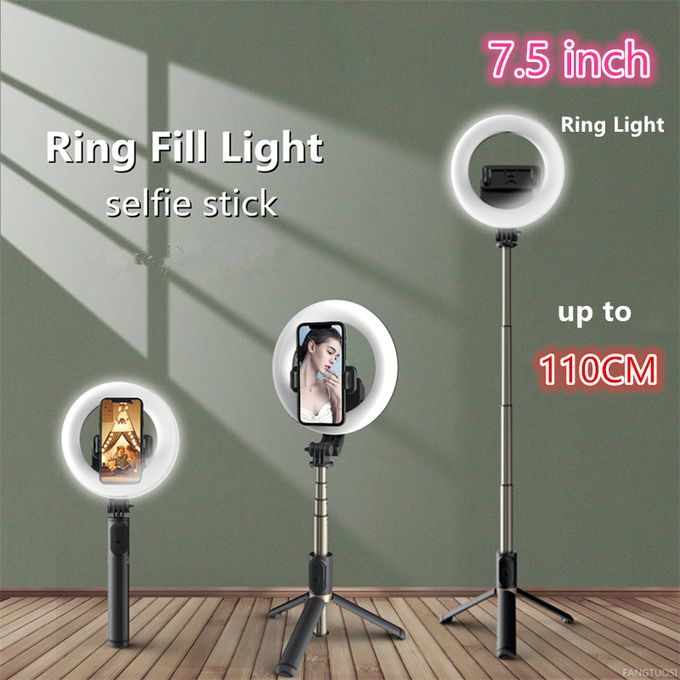 7.5 Inch Ring Light Selfie Stick With Remote,110CM