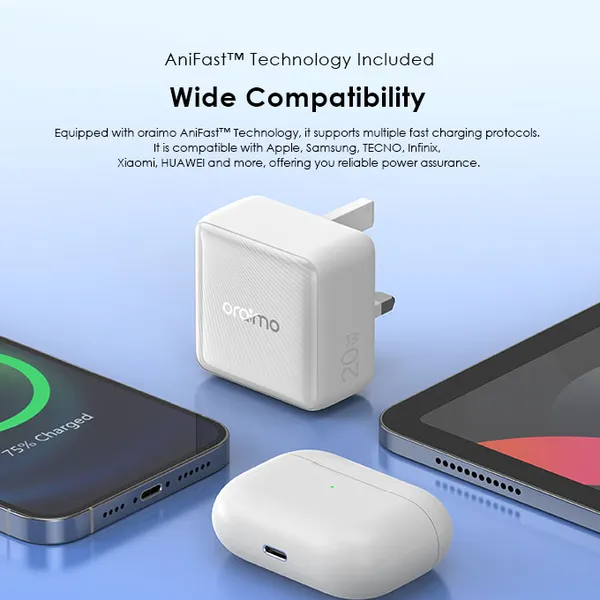 oraimo PowerCube 20 Chic 20W GaN Wall Charger Kit with Type-C to